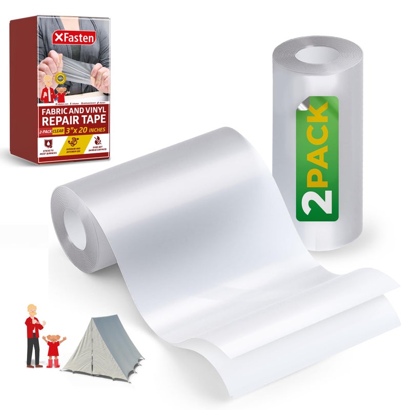 XFasten شريط إصلاح القماش والفينيل XFasten، شفاف، 3 بوصات × 20 بوصة (طقم 2) - Image 1